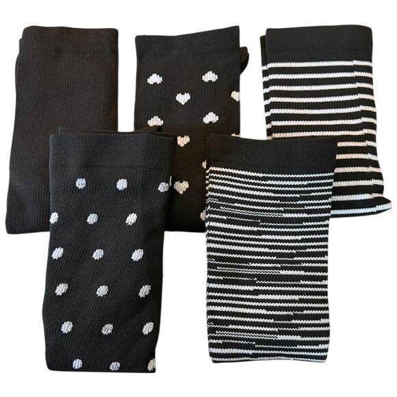 Unknown Accessories - Compression Socks 15-20mmHG 5 Pairs Black White Hearts Dots Size S/M